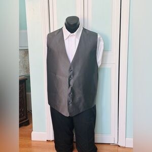 Asphalt Charcoal Gray Herringbone Closed Back Vest Wedding Prom Men’s 2XL 2X XXL